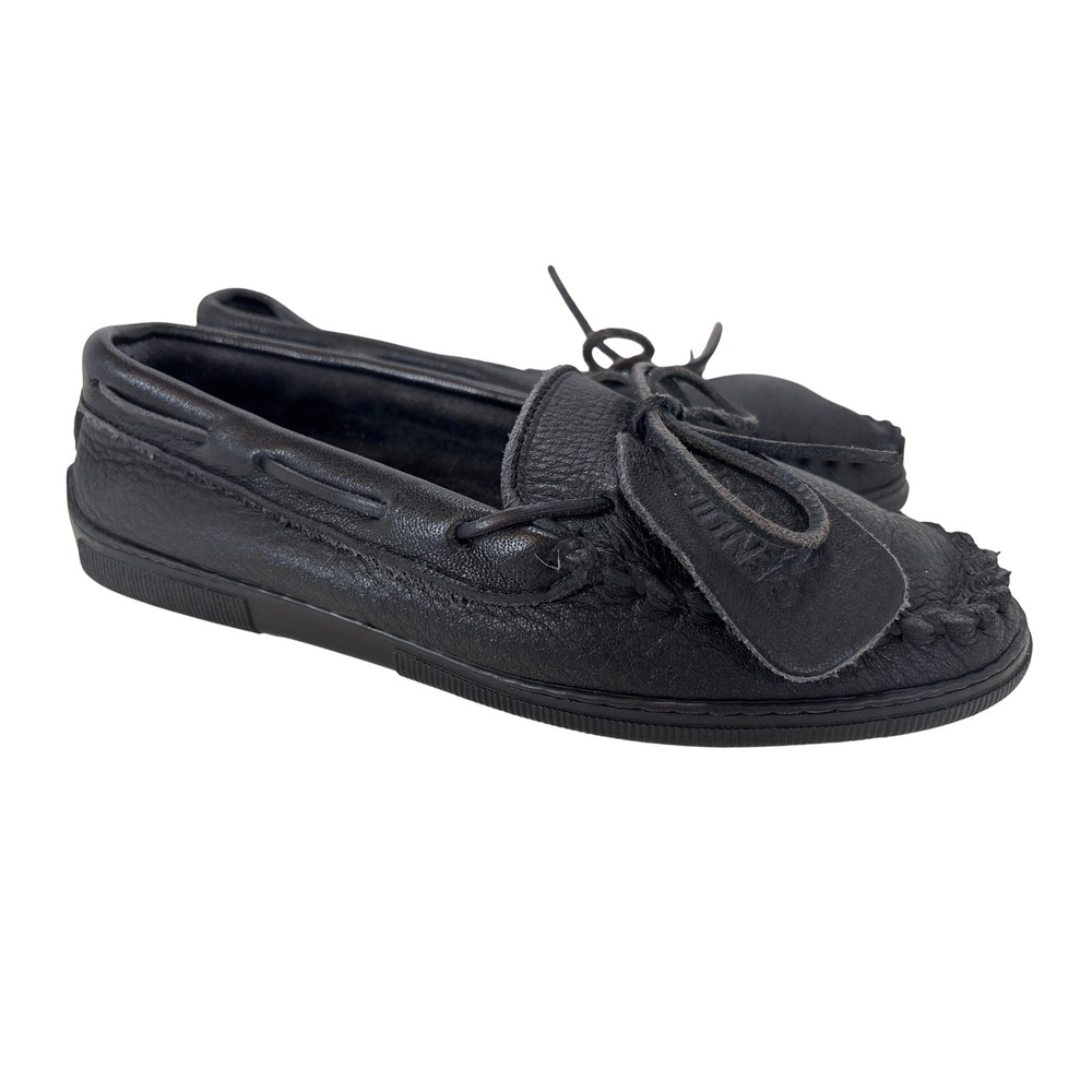 Minnetonka Moosehide Classic Moccasins Black Leather Loafers Men 8.5 US